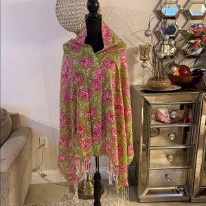 Lilly Pulitzer Pink and Green Floral Throw 75*28”